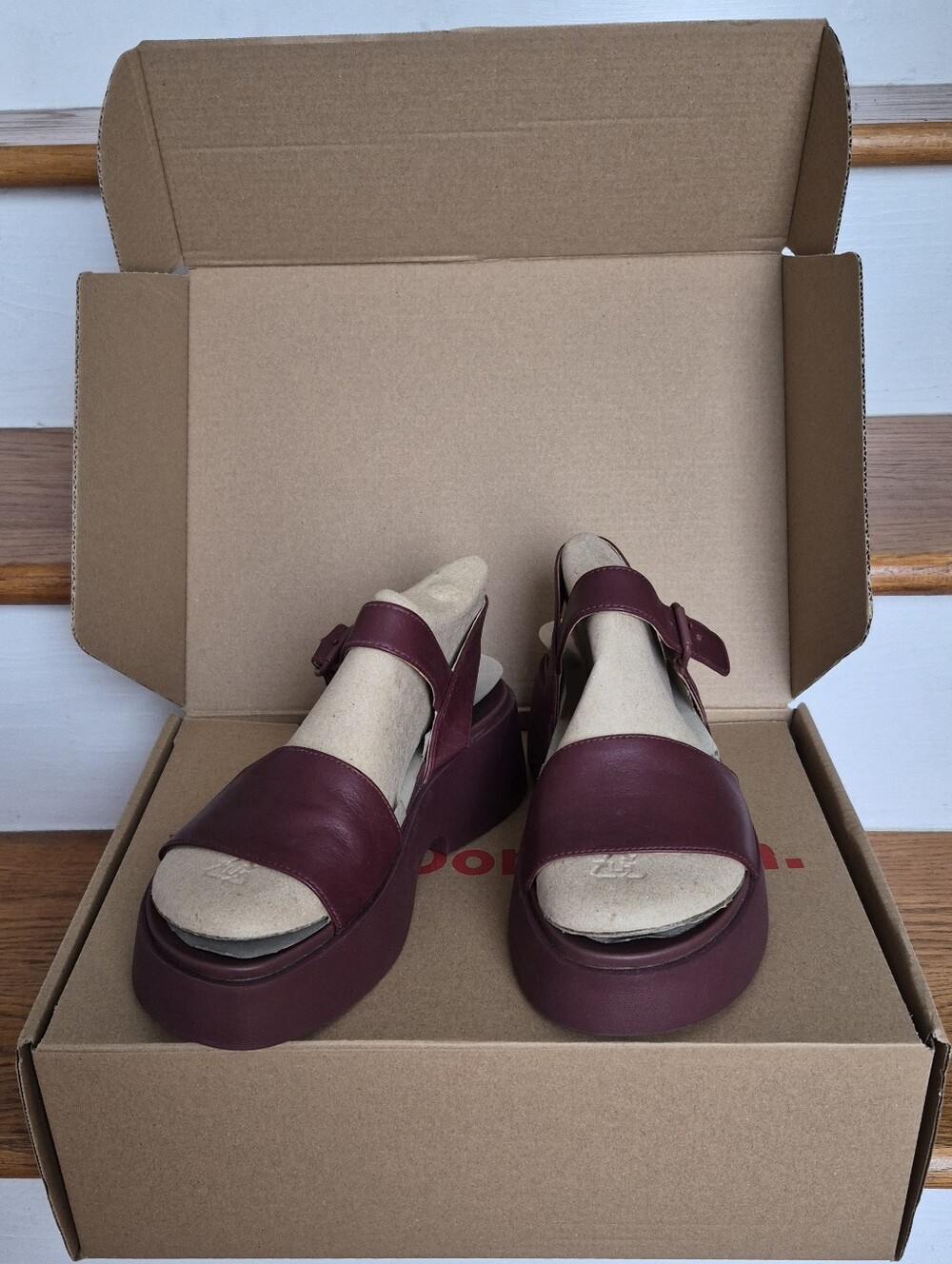 Camper Ankle Strap Lightweight Wedge Sandals in Burgundy 38EU / 7.5US - Picture 13 of 14
